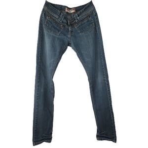 Out Of Order 9 / 10 Slim Straight Jeans Blue Front Zipper Pocket Distressed